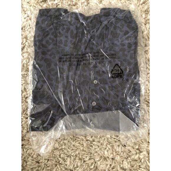 Marine Layer Rory Blouse Cheetah Animal Print Ruffle Long Sleeve Top Blue NWT S - Picture 8 of 8